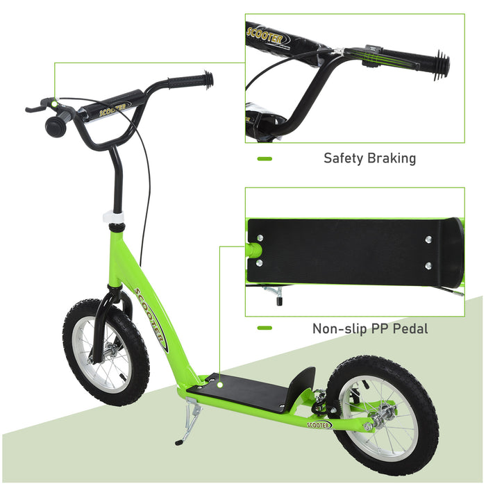 HOMCOM Teen Kids Stunt Scooter w/ Adjustable Handlebar, 12 Inch Rubber Tyres, Dual Brakes, Green | Aosom UK