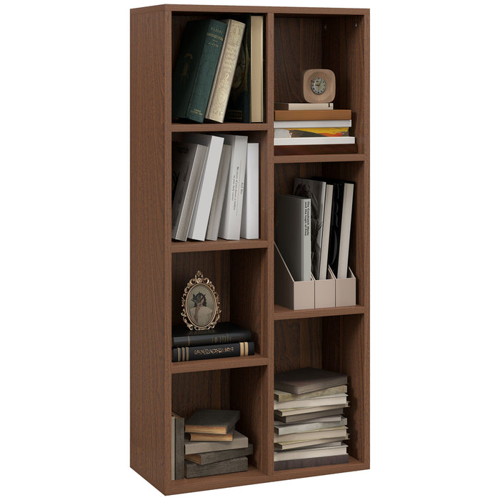 Seven-Cube Storage Organizer - Walnut Finish Shelving Unit - Space-Saving Bookshelf for Home or Office Use