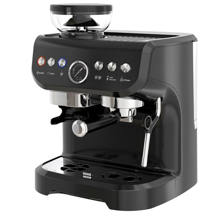 15 Bar Espresso Maker with Adjustable Grind and Steamer - Essential Coffee Machine with Accessories - Perfect for Home Baristas and Coffee Aficionados