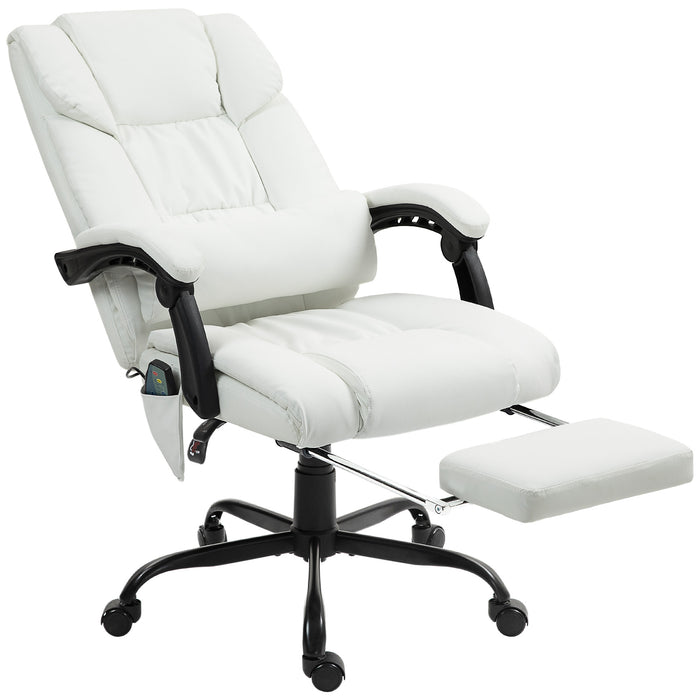 Vinsetto 6-Point Massage Office Chair, PU Leather Desk Chair with Adjustable Height and Footrest for Home Office, White