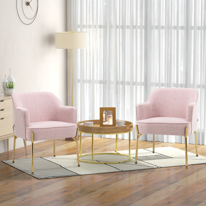 Elegant Pink Accent Chairs with Gold Legs - Plush Armchair Set for Living Room & Bedroom, Vanity Seat Duo - Ideal for Home Comfort & Café Aesthetics