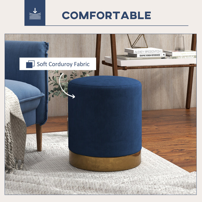 Corduroy Upholstered Footrest - Soft Padded Design in Dark Blue - Comfortable Seating Solution for Living Room