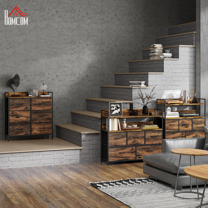 Rustic Storage Unit with Fabric Bins - 6-Drawer Chest with Elegant Wood Finish - Ideal for Bedroom Organization