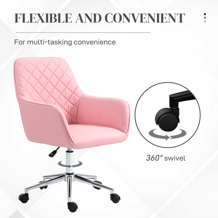 Ergonomic Leather-Feel Swivel Office Chair - Adjustable Height, Rolling Wheels, Comfortable Computer Desk Seating - Stylish Pink Design for Home Office