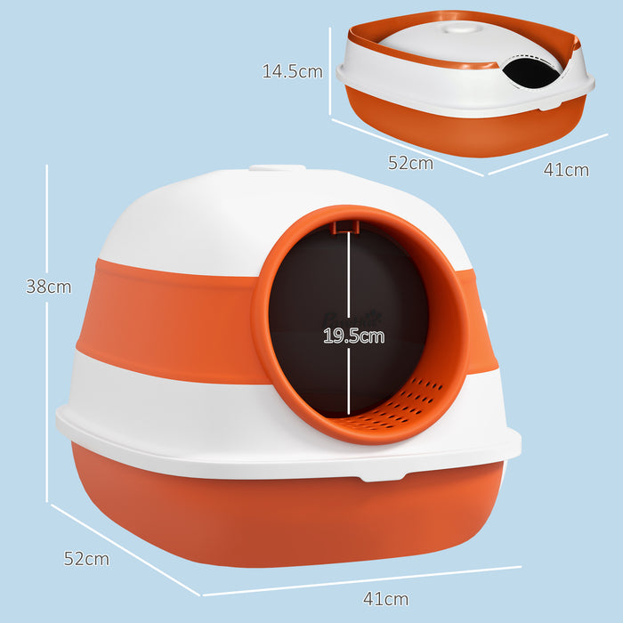 Foldable Orange Cat Litter Box with Lid - Includes Scoop, Built-In Deodorant - Convenient and Odor-Controlled for Cat Owners