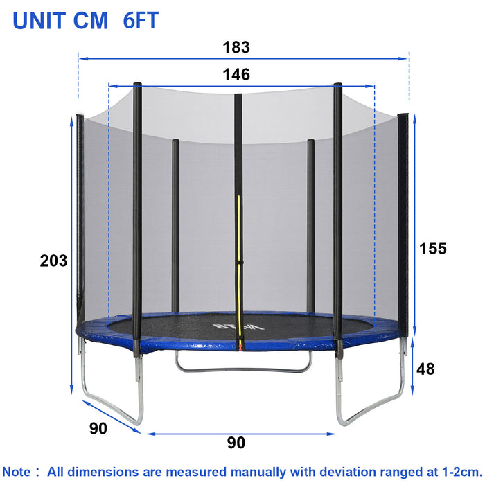 Outdoor Trampoline with Enclosure and Ladder - UV-Protected Jumping Mat and Durable Bounce Surface, 183 cm - Safe Family Fun and Fitness Activity