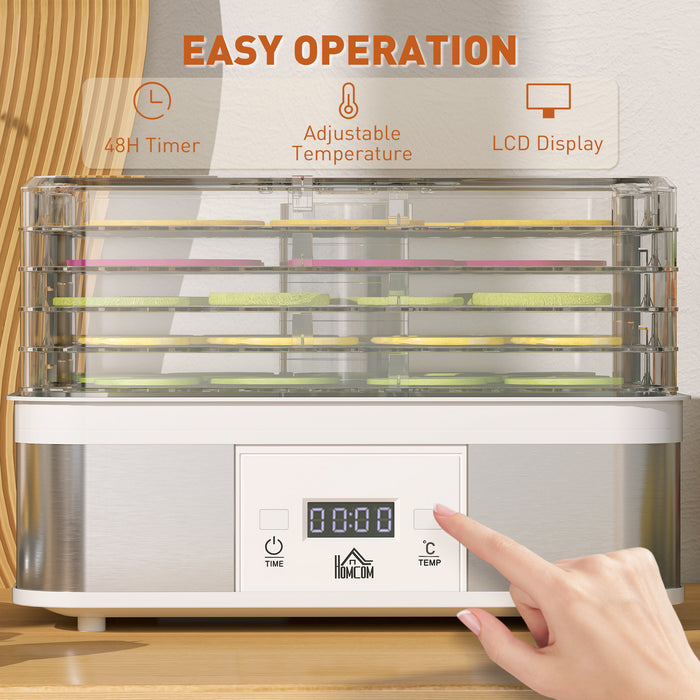 5-Tier Stainless Steel Food Dehydrator - 245W Dryer with Adjustable Temp, Timer, LCD Display - Perfect for Fruits, Meats, Vegetables, Jerky, Pet Treats