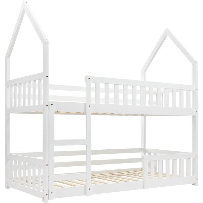 Solid Wood Kids Bunk Bed with Ladder - EN 747-1 Certified, Guardrail, 195x98x192 cm, White - Space-Saving Sleep Solution for Children's Bedroom