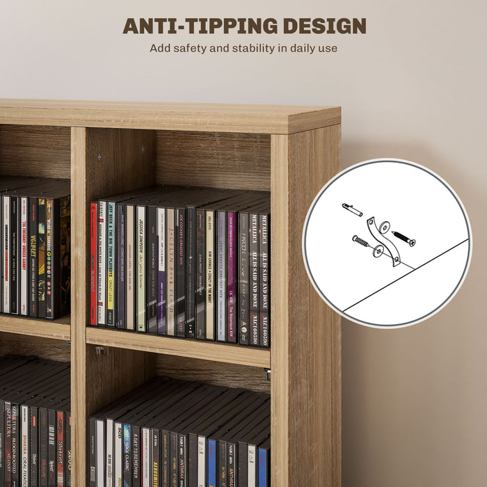 Adjustable CD Storage Unit - Spacious 89 x 130.5 cm Shelving Solution with Natural Wood Finish - Ideal Organizer for Music Enthusiasts and Collectors