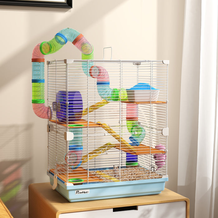 Aosom 5-Tier Hamster Cage - Spacious Pet Habitat with Exercise Wheels and Tunnel - Perfect for Active Hamsters and Small Rodents