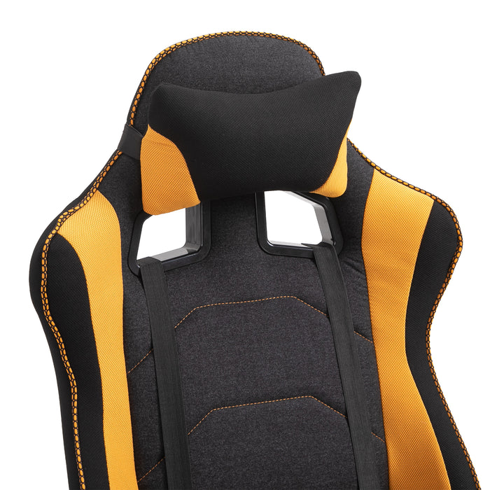 Ergonomic Racing-Style Gaming Chair with Yellow Accents - 360° Swivel, Adjustable Height, and Comfy Pillows - Perfect for Home Gaming and Office Use