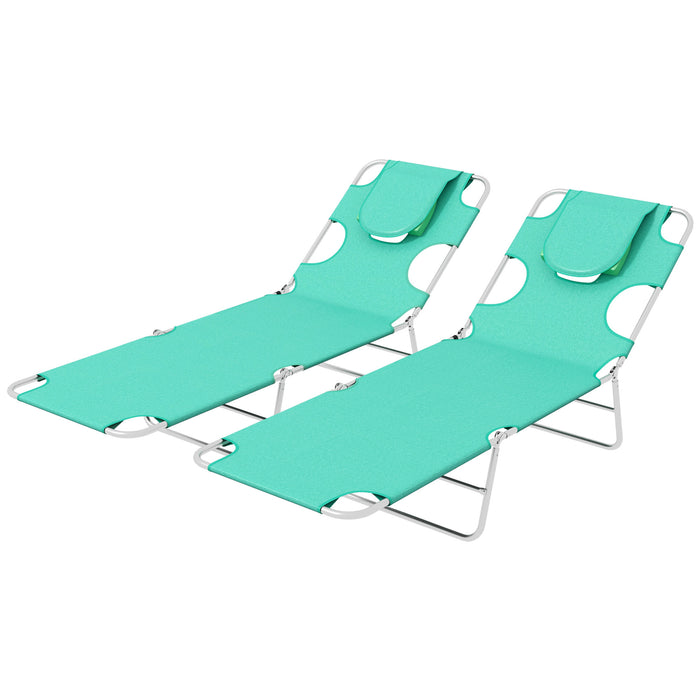 Foldable Sun Lounger Set of 2 with Reading Hole - Adjustable Reclining Chair with Side Pocket and Headrest Pillow - Perfect for Patio Relaxation and Sunbathing