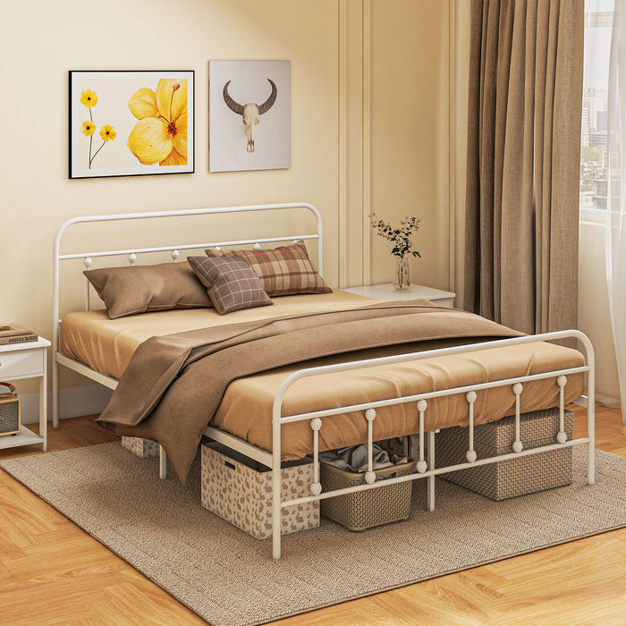 King Size 5ft Platform Bed Frame with Storage - Sturdy Steel Slats, Tall Headboard, No Box Spring Required - Space-Saving Design with Easy Assembly in White