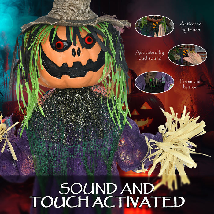 45" Sound-Activated Pumpkin Animatronic - Halloween Decoration with Light-Up Eyes, Music - Perfect for Haunted House Themes