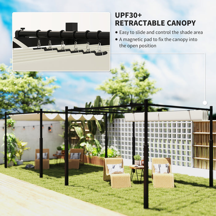 Outsunny 3 x 3(m) Garden Pergola with Retractable Roof and Magnetic Fixture, Outdoor Pergola Kit Sun Shade Canopy, UPF30+, 80mm Metal Column, Cream White