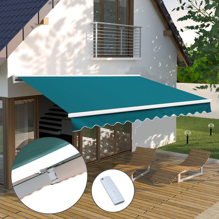 Motorised Garden Awning 3x2.5m - Electric Retractable Canopy with LED & Remote Control, Outdoor Patio Shelter - Ideal for Gardens & Patios, Manual Operation Option, Green