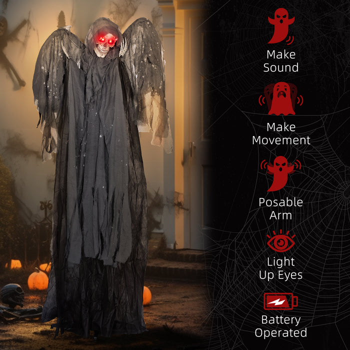 77" Winged Grim Reaper Animatronic - Outdoor Halloween Decoration with Sound Activation and Light Up Eyes - Spooky Prop for Haunted House Attractions