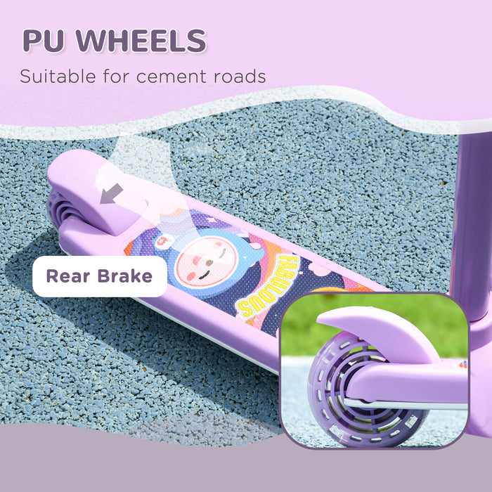 3-Wheel Scooter for Kids Aged 2-6 - Adjustable Height, LED Wheels & Soft TPE Handlebar in Purple - Ideal for Developing Balance & Coordination