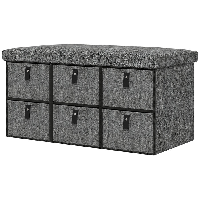 Six-Drawer Shoe Storage Bench - Dark Grey with Cushioned Seating - Ideal for Entryway Clutter Reduction and Organization