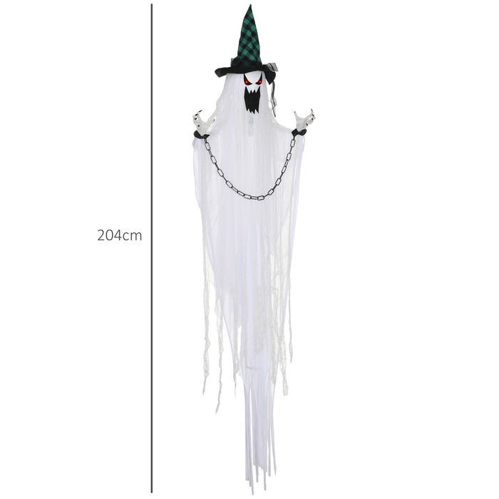 Aosom UK 80" Hanging Ghost - Outdoor Halloween Animatronic with Sound Activation, Light-Up Eyes & Spooky Effects - Ideal Prop for Haunted House and Halloween Events