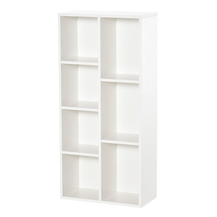 Cube Storage Organizer - 7-Compartment Bookshelf with White Wood Finish - Space-Saving Solution for Home & Office