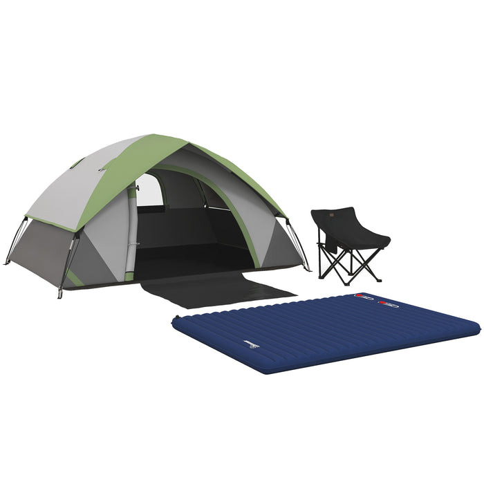 2-3 Person Dome Tent Combo - Includes Inflatable Mattress & Camping Chair, Sewn-in Groundsheet, 3000mm Waterproof - Ideal for Fishing, Hiking Campouts