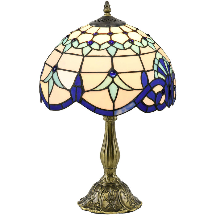 Handcrafted Blue Stained Glass Table Lamp - Antique Style Bedside Light for Bedroom & Living Room - Elegant Décor Nightstand Lamp for Home Ambiance