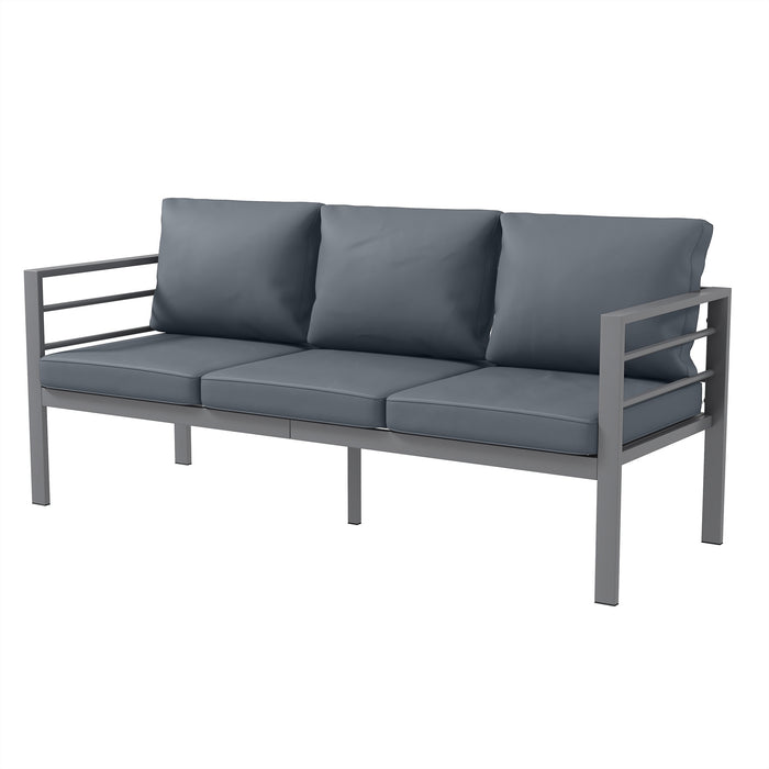 Aluminum 3-Person Patio Bench - Includes Comfy Grey Cushions - Outdoor Seating Solution for Gardens and Patios