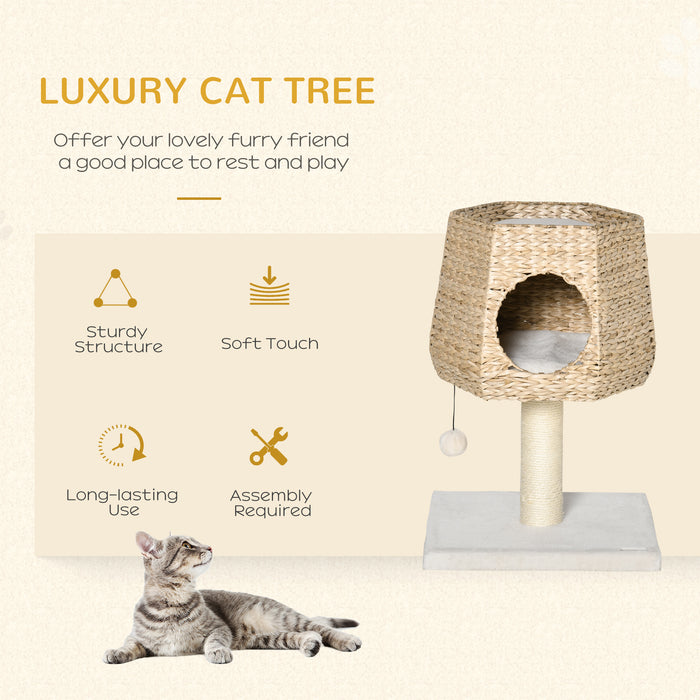 Climbing Activity Center for Cats - Multi-Level Kitten Tree Tower with Fluffy Cattail Bed, Condo & Sisal Scratching Posts - Ideal for Playful Kittens and Cats