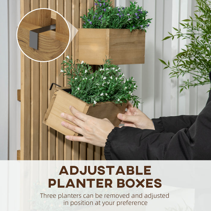 Wall-Mounted Wooden Garden Planters Set with Trellis - Drainage Holes, Movable Boxes, Carbonized Finish - Ideal for Patio Wall Raised Bed Gardening