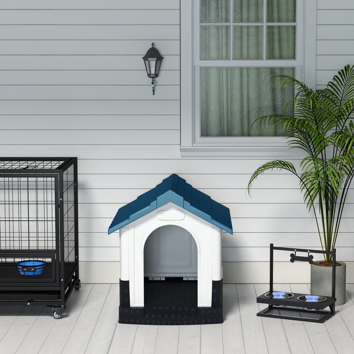 Durable Blue Plastic Dog Kennel with Windows - Ideal for Garden & Patio Use - Perfect Shelter for Miniature and Small Breeds (80 x 69 x 76cm)