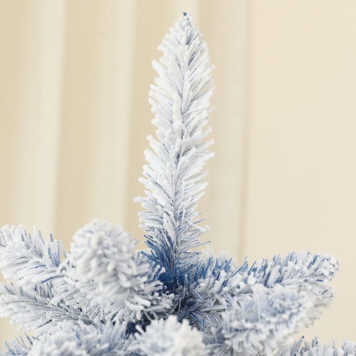 5ft Flocked Artificial Christmas Tree with Metal Stand - 450 Snow Frosted Tips & Blue Hinged Design - Perfect Snowy Xmas Decor for Holiday Season