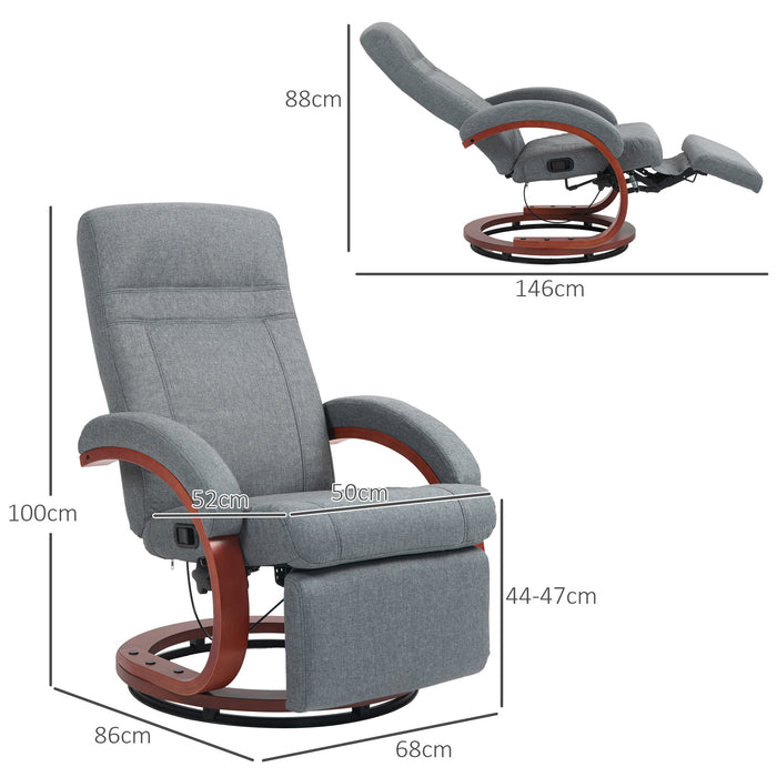 Manual Swivel Recliner Chair with 135° Recline Angle & Integrated Footrest - Comfortable Lounge Seating in Grey - Ideal for Relaxation & Leisure at Home