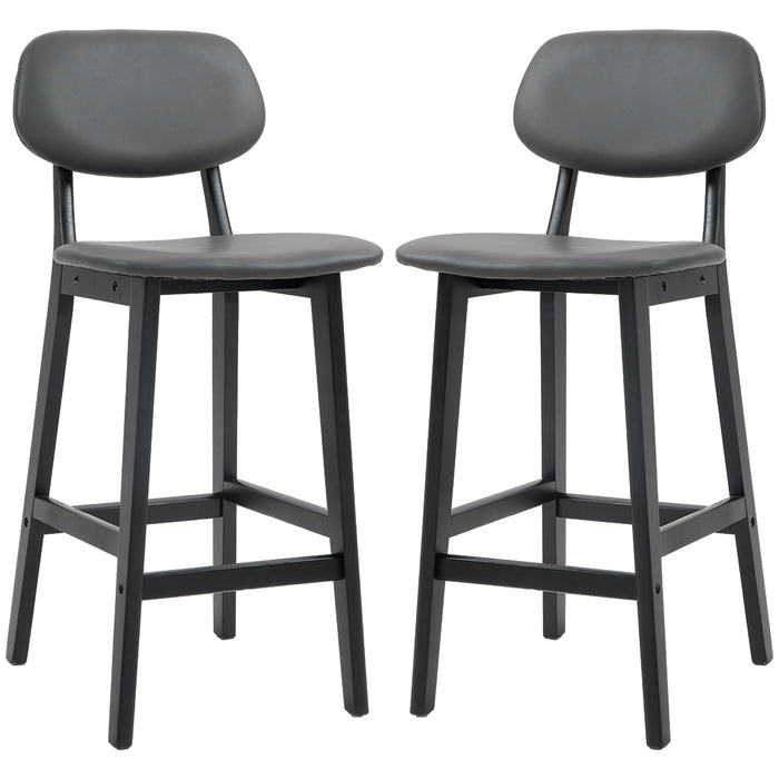 Modern Breakfast Bar Chair Duo - Faux Leather Upholstered Stools with Wooden Legs in Dark Grey - Stylish Seating for Kitchen and Dining Spaces