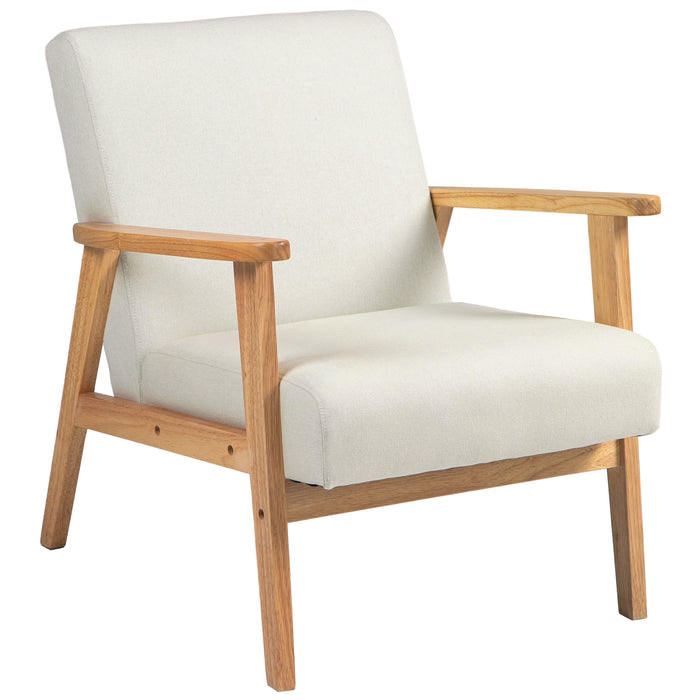 Modern Cream White Fabric Accent Chair - Padded Armchair with Durable Rubber Wood Frame - Elegant Seating for Living Room Comfort