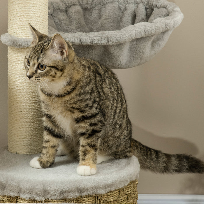 115cm Cat Climbing Tower - Multi-Level Kitten Activity Centre with Plush House, Hammock, Jute Scratching Post & Play Ball - Ideal for Indoor Cat Play & Lounge