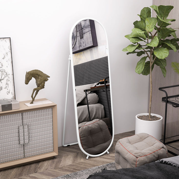 Full Length Oval Mirror 40 x 160cm - Freestanding, Wall-Mounted, or Leaning Option with Support Frame - Versatile Tall Body Mirror for Bedroom and Living Room, Elegant White Design