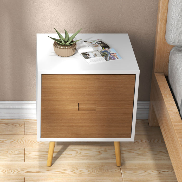 Wood Effect WTO-Drawer Nightstand - Versatile Brown/White Design, Sturdy & Stylish Storage Solution - Ideal for Bedroom Organization