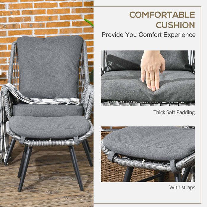 Outdoor PE Rattan Recliner Set - 2-Piece Patio Lounge Chair with Adjustable Backrest and Footrest, Grey Cushions - Comfortable Seating for Garden and Poolside Relaxation