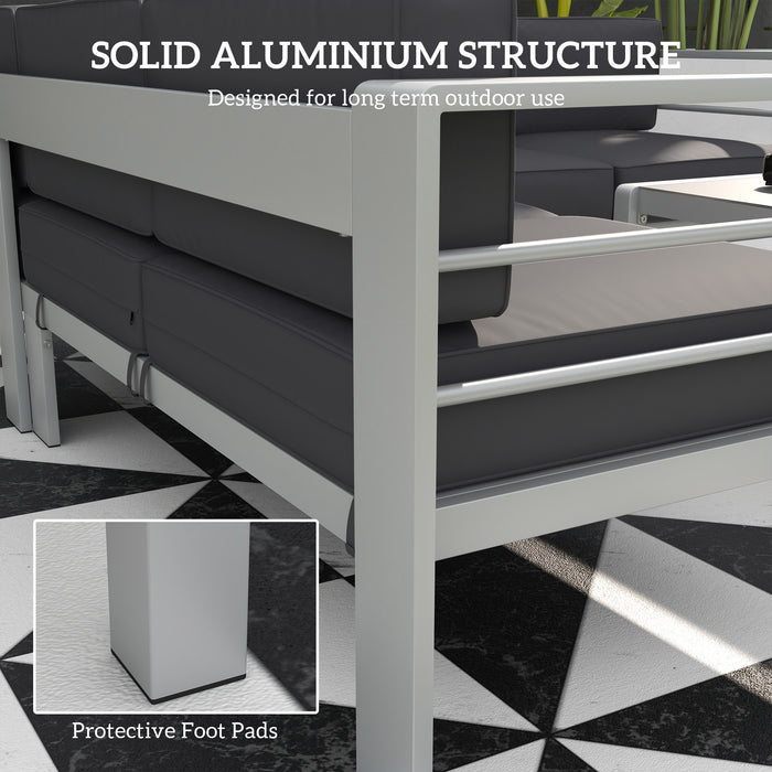 Aluminium 5-Piece Outdoor Lounge Set with Glass Table - Stylish Grey Sofa Arrangement - Perfect for Patio and Garden Entertaining