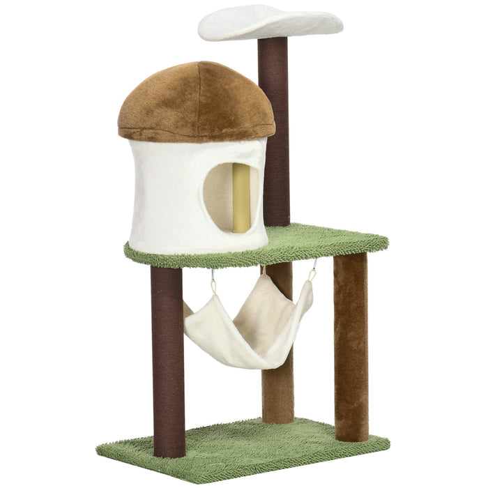 100cm Cat Tree Tower - Mushroom Condo, Sisal Scratching Post, Hammock Activity Center - Ideal for Playful Cats & Kittens