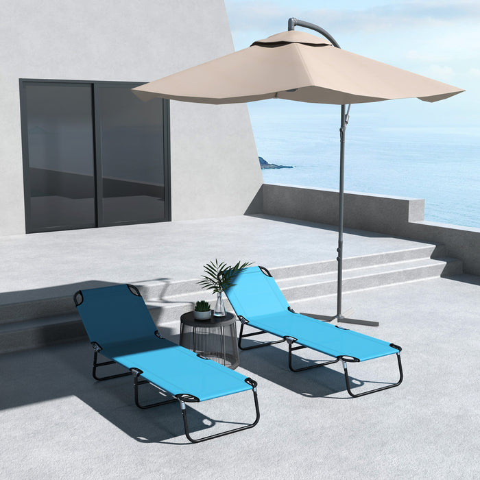 Foldable Sun Lounger Set of 2 - 5-Position Adjustable Outdoor Portable Recliner Chaise with Breathable Mesh - Ideal for Patio Relaxation and Sunbathing in Sky Blue