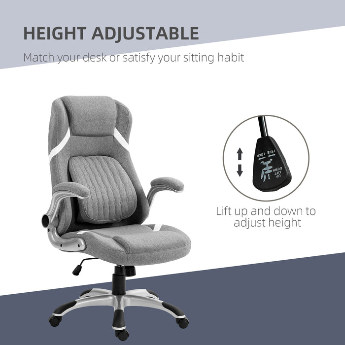 Linen-Style Ergonomic Chair with Height & Tension Adjustability - Sleek Grey Office Seating - Ideal for Comfortable and Productive Workstations