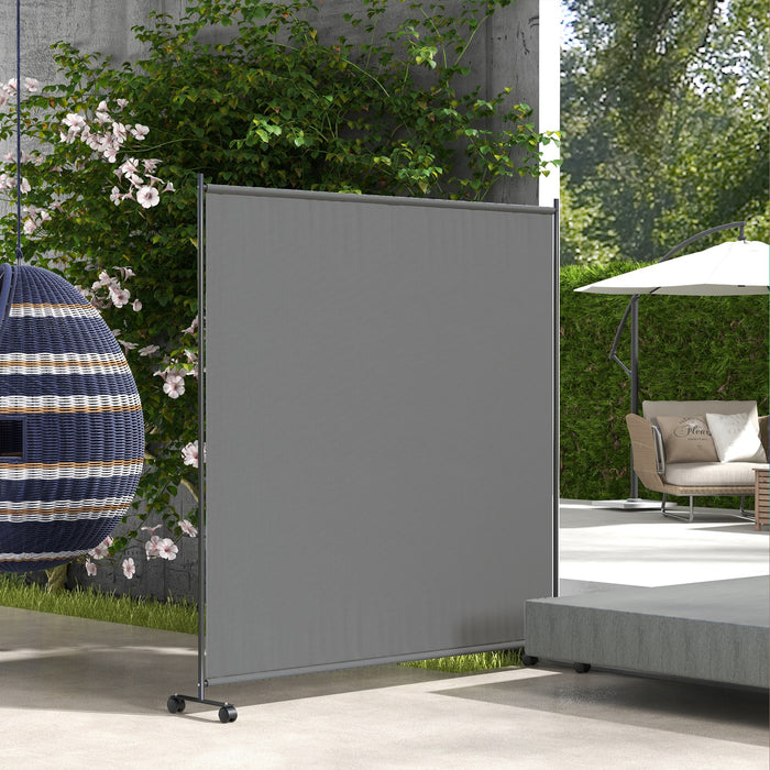 6FT Portable Privacy Screen with Lockable Wheels - Decorative Garden Partition, Freestanding Metal Room Divider Panel, Dark Grey - Ideal for Garden Deck, Pool, Hot Tub Areas