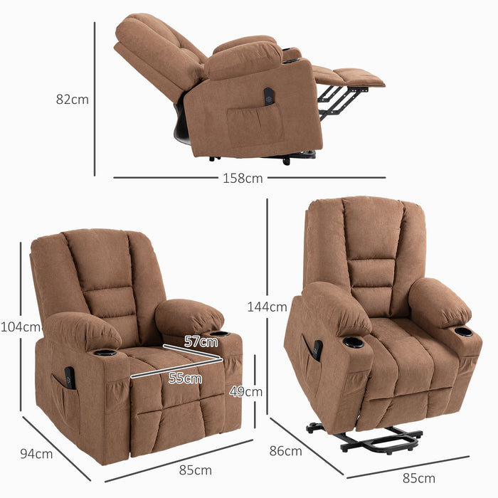 Extra Large Lift Recliner Chair with Remote - Fabric Upholstered, Side Pockets, Cup Holder for Living Room Comfort - Ideal for Elderly, Mobility Assistance Brown Chair