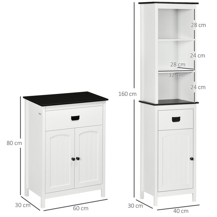 kleankin Bathroom Furniture Set, Bathroom Floor Cabinet with Drawer and Double Door, Tall Bathroom Cabinet with Drawer and Adjustable Shelf for Bathroom, White