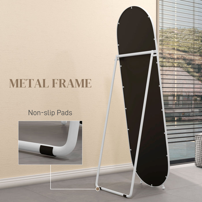 Full Length Oval Mirror 40 x 160cm - Freestanding, Wall-Mounted, or Leaning Option with Support Frame - Versatile Tall Body Mirror for Bedroom and Living Room, Elegant White Design