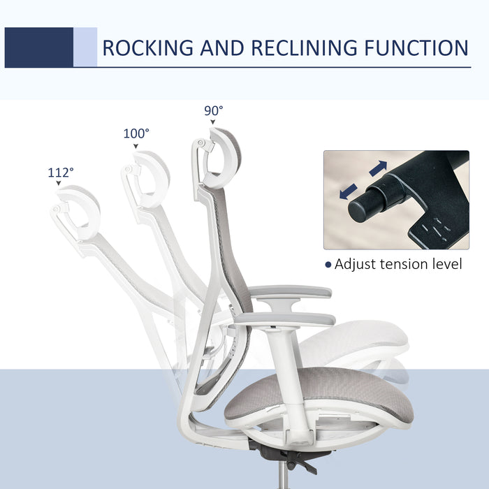 Ergonomic Chair with 3D Armrest - Comfortable 360° Swivel, Mesh Back, Adjustable Height, Wheeled Desk Chair - Ideal for Home Office Use, Grey Color