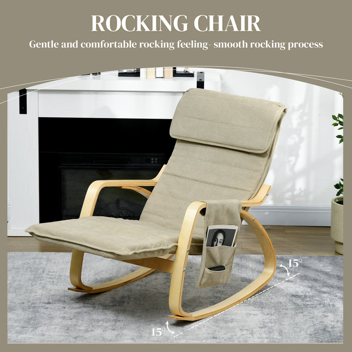 Rocking Lounge Chair with Adjustable Footrest - Recliner with Side Pocket and Pillow, Cream White - Ideal for Relaxation and Comfort in Home Lounging