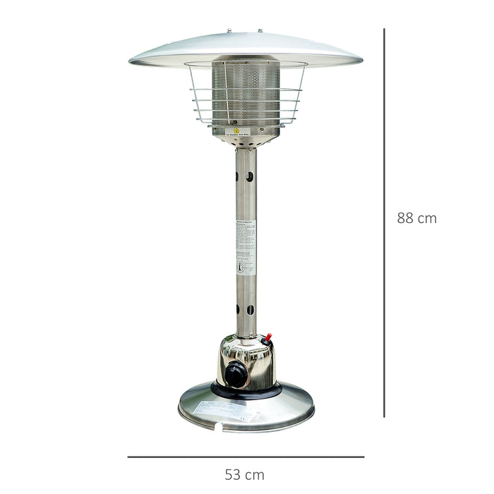 4 kW Stainless Steel Gas Patio Heater - Silver Table Top Outdoor Heat Source - Ideal for Garden Parties and Gatherings